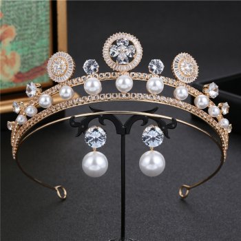Pearl Wedding Dress With A Crown and Rhinestones